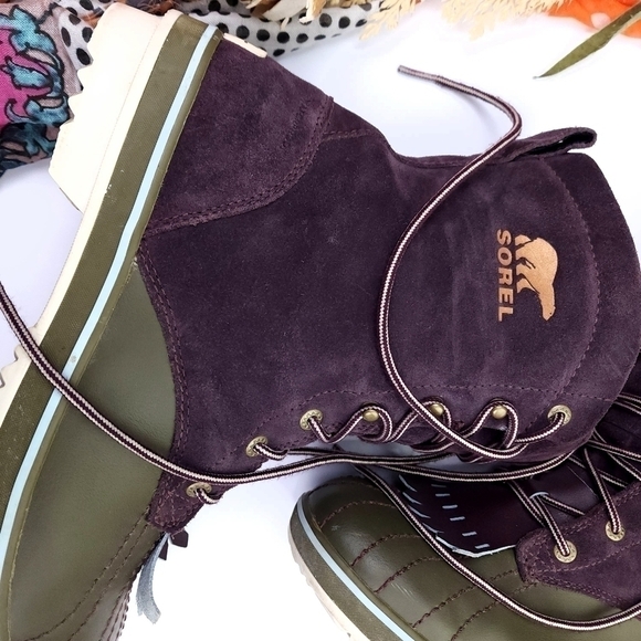 Sorel Purple Green Suede Boots Women's Sz 10 - Picture 3 of 11